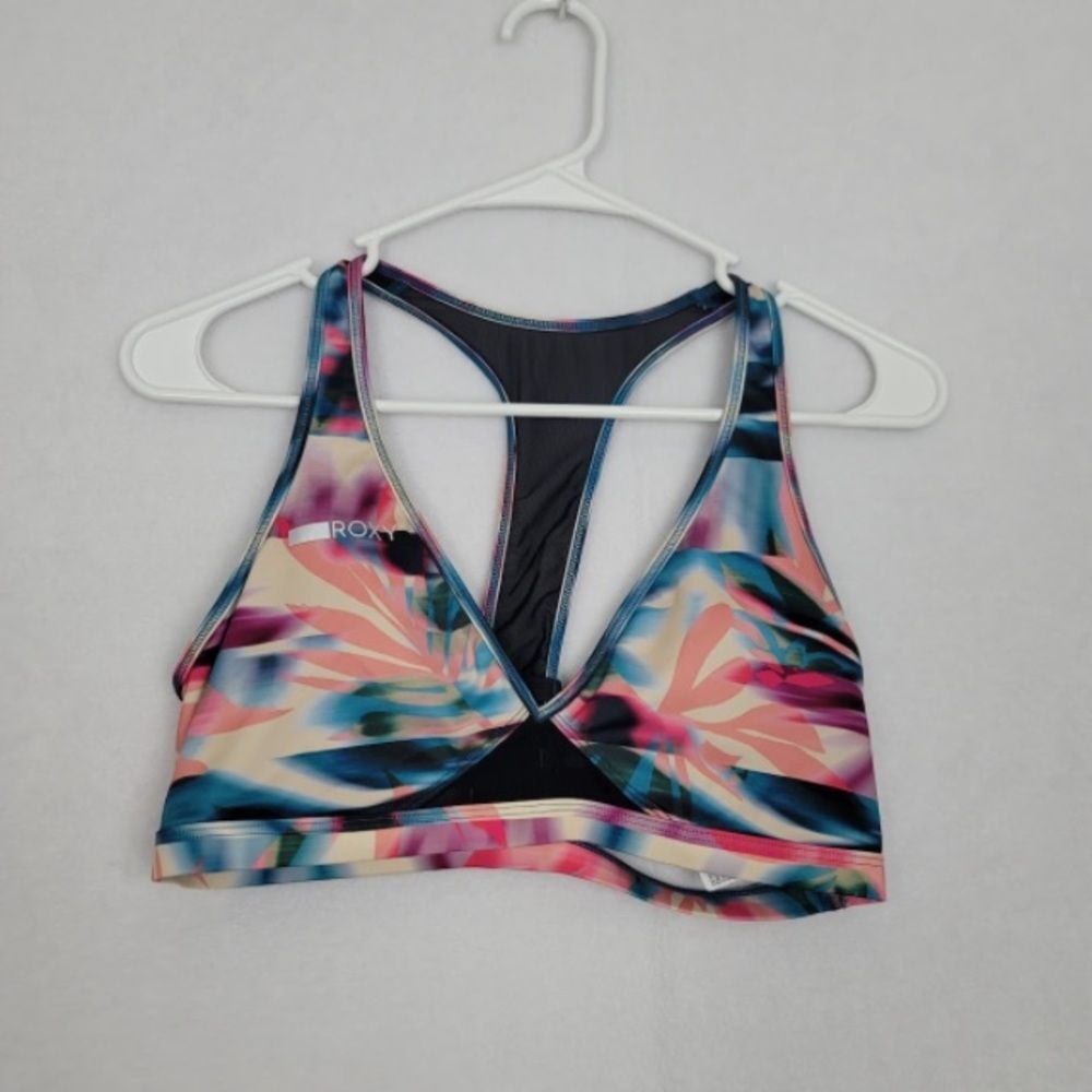 Roxy Large Swim Bra Racerback Colorful Botanical print Swimsuit Beach Bikini top